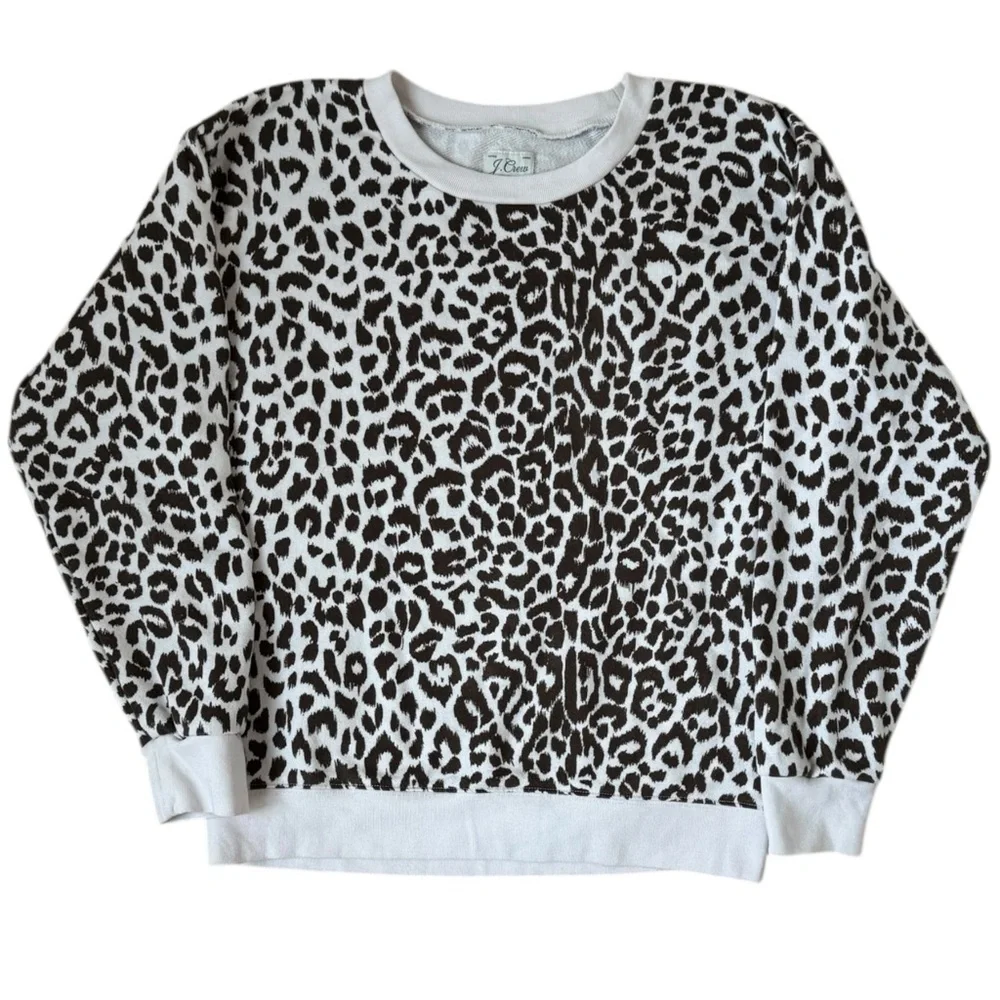 J.Crew Vintage Fleece Leopard Crewneck Pullover Sweatshirt Size Medium EUC